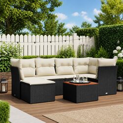Sturdy 7 Piece Black Garden Sofa Set with Storage Cushions