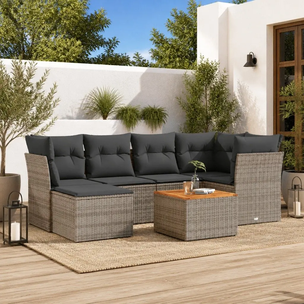 7 Piece Garden Sofa Set PE Rattan Grey Outdoor Patio with Storage Cushions