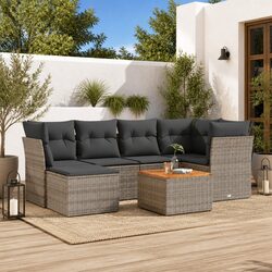 Durable 7 Piece Grey Poly Rattan Garden Sofa Set