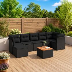 Premium 8 Piece Black Poly Rattan Garden Sofa Set