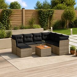 8 Piece Grey Poly Rattan Garden Sofa Set for Outdoor Comfort