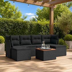 Premium 7 Piece Black Poly Rattan Garden Sofa Set