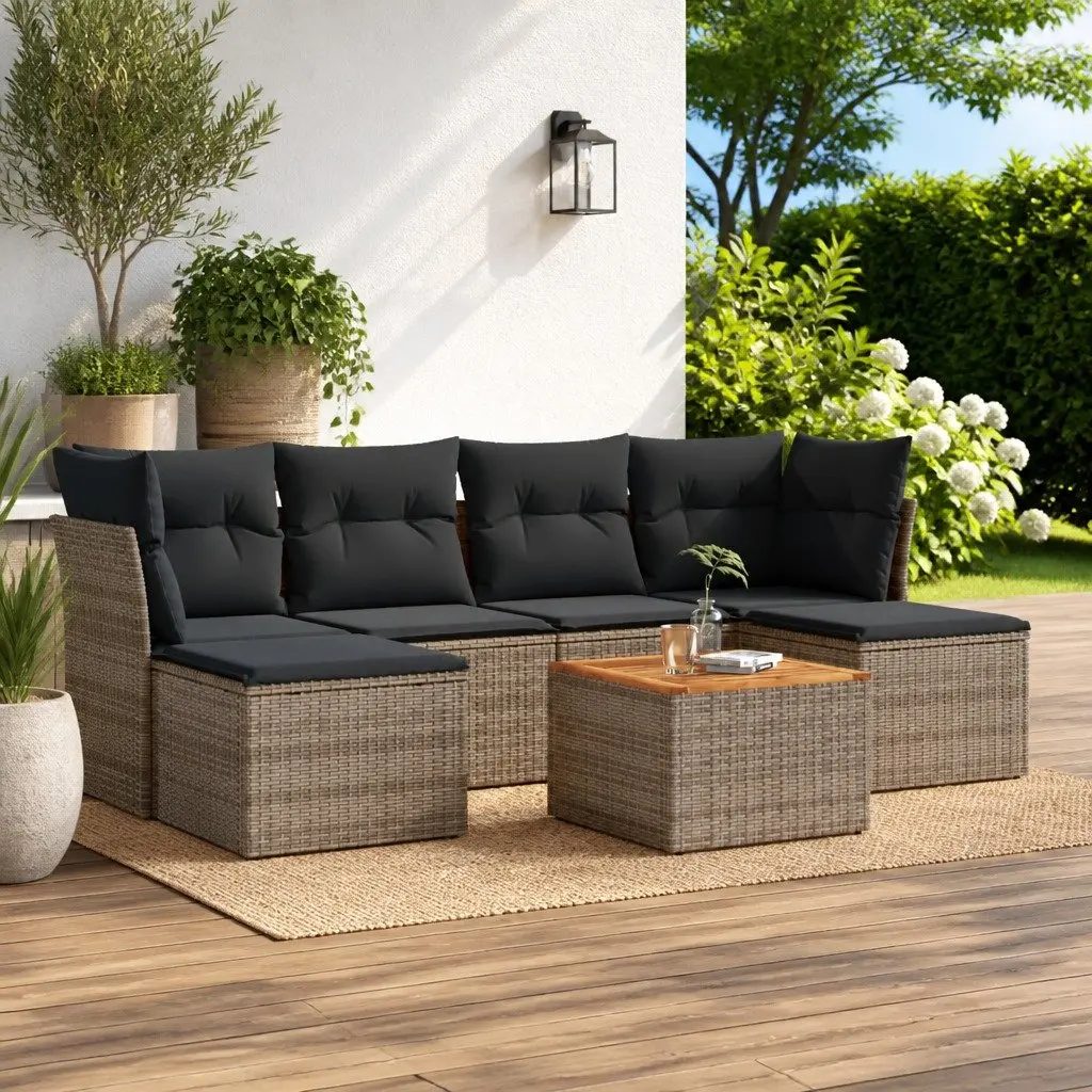 7-Piece Modular Grey Rattan Garden Sofa Set