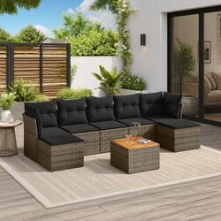 Durable 8-Piece Grey Poly Rattan Garden Sofa Set