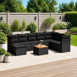 9 Piece Modular Black Garden Sofa Set for Outdoors