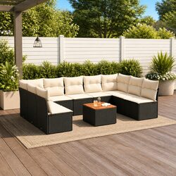 Outdoor Lounge Sofa Set 10 Pieces Black Poly Rattan