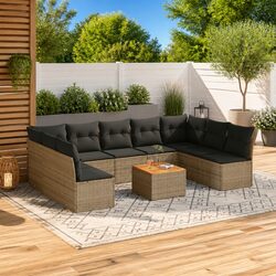 10-Piece Modular Garden Sofa Set in Grey Poly Rattan