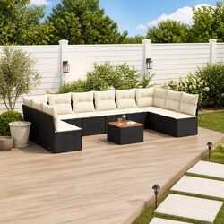 High-Quality 11 Piece Black Garden Sofa Set with Storage
