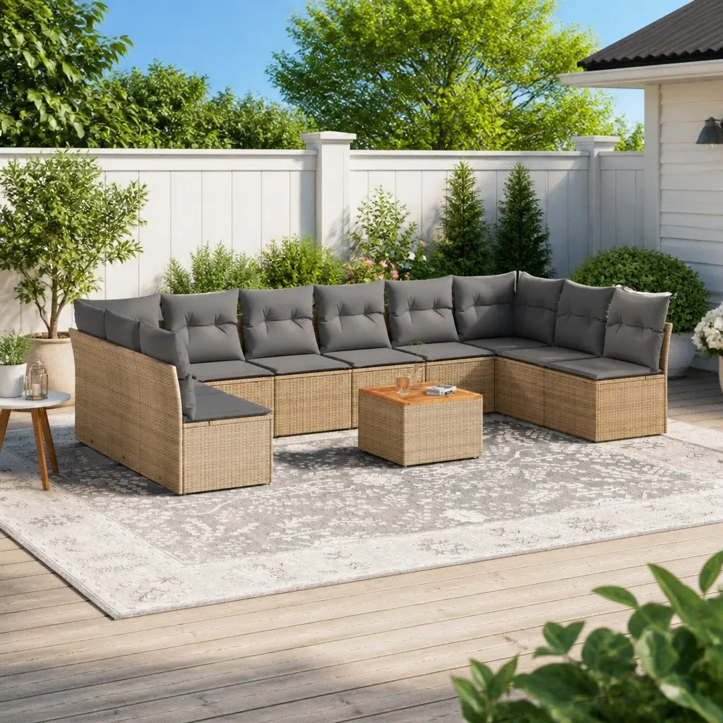 11-Piece Garden Sofa Set in Beige Poly Rattan