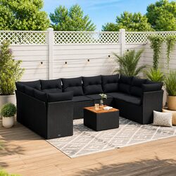 Durable 10-Piece Black Rattan Garden Sofa Set