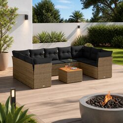 10-Piece Grey Garden Sofa Set with Cushions and Storage