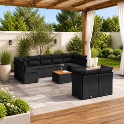 Premium 10 Piece Black Poly Rattan Garden Sofa Set