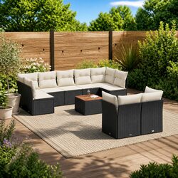 Stylish Black Poly Rattan Garden Sofa Set 10 Pieces