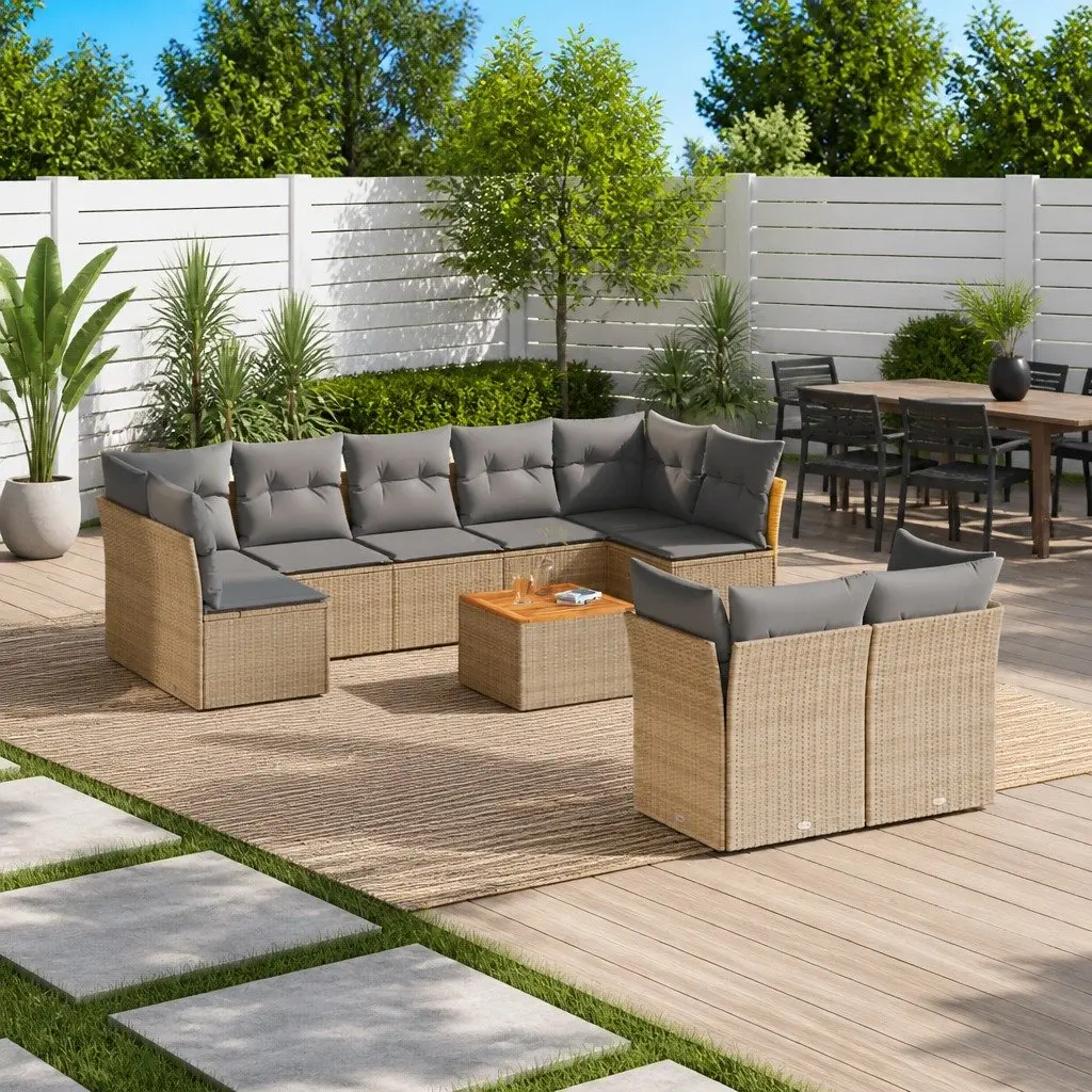Beige 10 Piece Garden Sofa Set for Outdoor Spaces