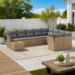 Durable 10-Piece Outdoor Garden Sofa Set in Beige