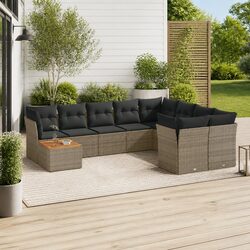 Premium 10 Piece Outdoor Garden Sofa Set in Grey Poly Rattan