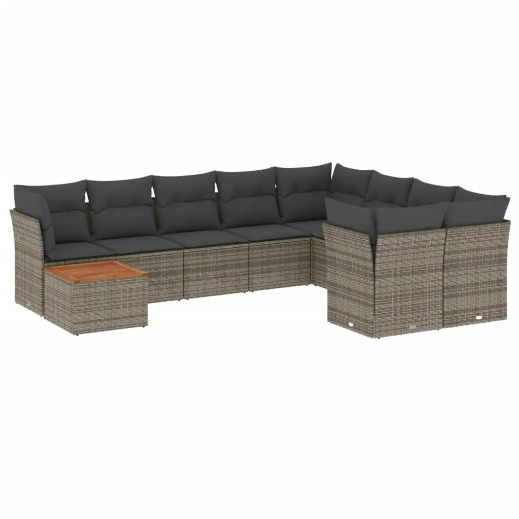 10 Piece Outdoor Garden Sofa Set Poly Rattan Grey with Acacia Wood Table