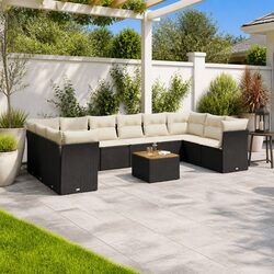 High-Quality 11 Piece Modular Garden Sofa Set in Black