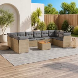 11-Piece Modular Beige Outdoor Sofa Set with Cushions