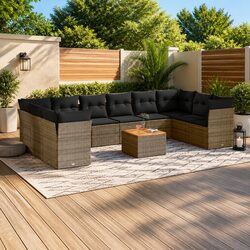 Modular Garden Sofa Set 11 Pieces Grey Poly Rattan