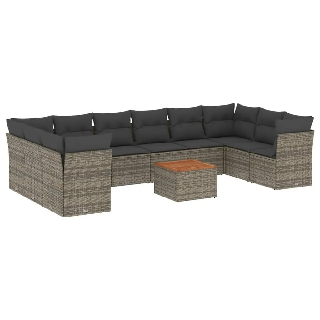 Modular Garden Sofa Set 11 Pieces Grey Poly Rattan