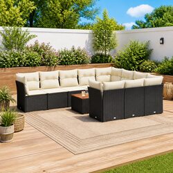 Sturdy 11-Piece Black Poly Rattan Garden Sofa Set
