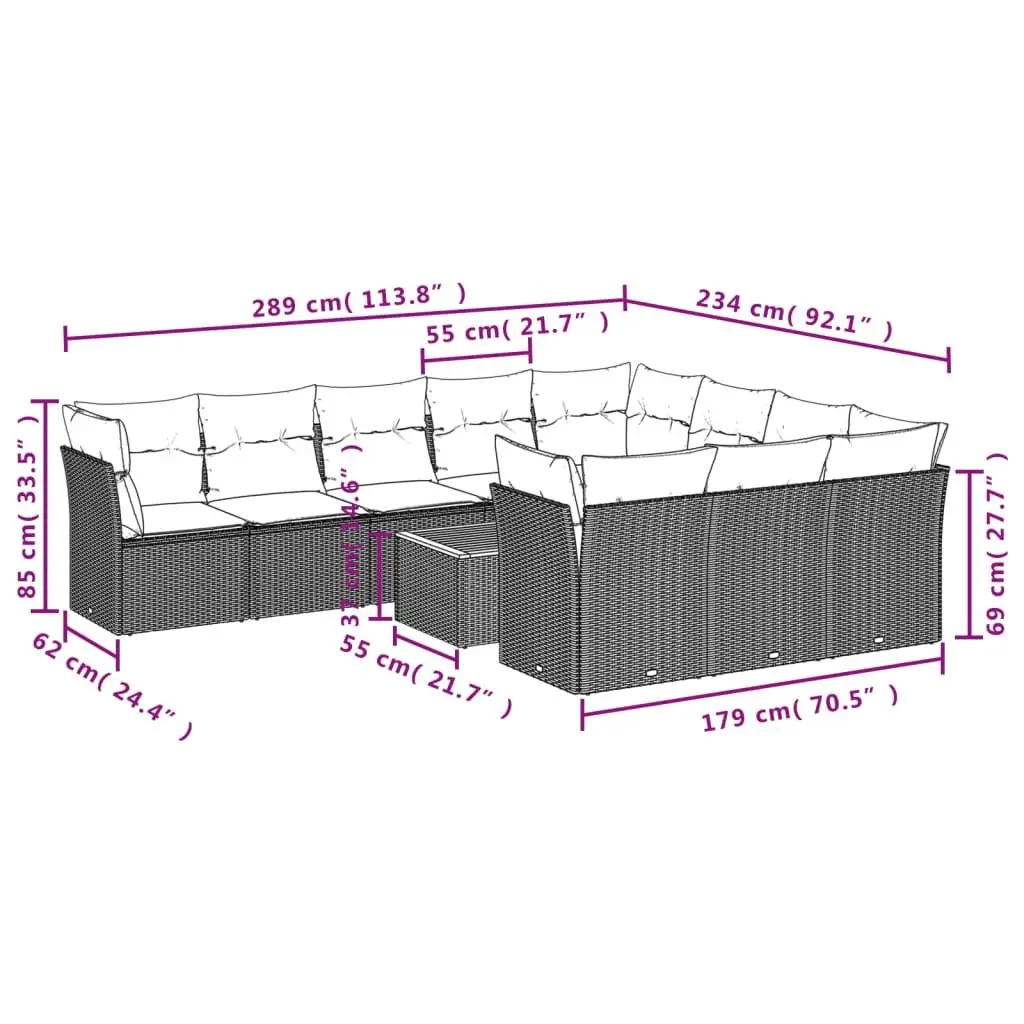 Modular 11-Piece Outdoor Garden Sofa Set in Beige