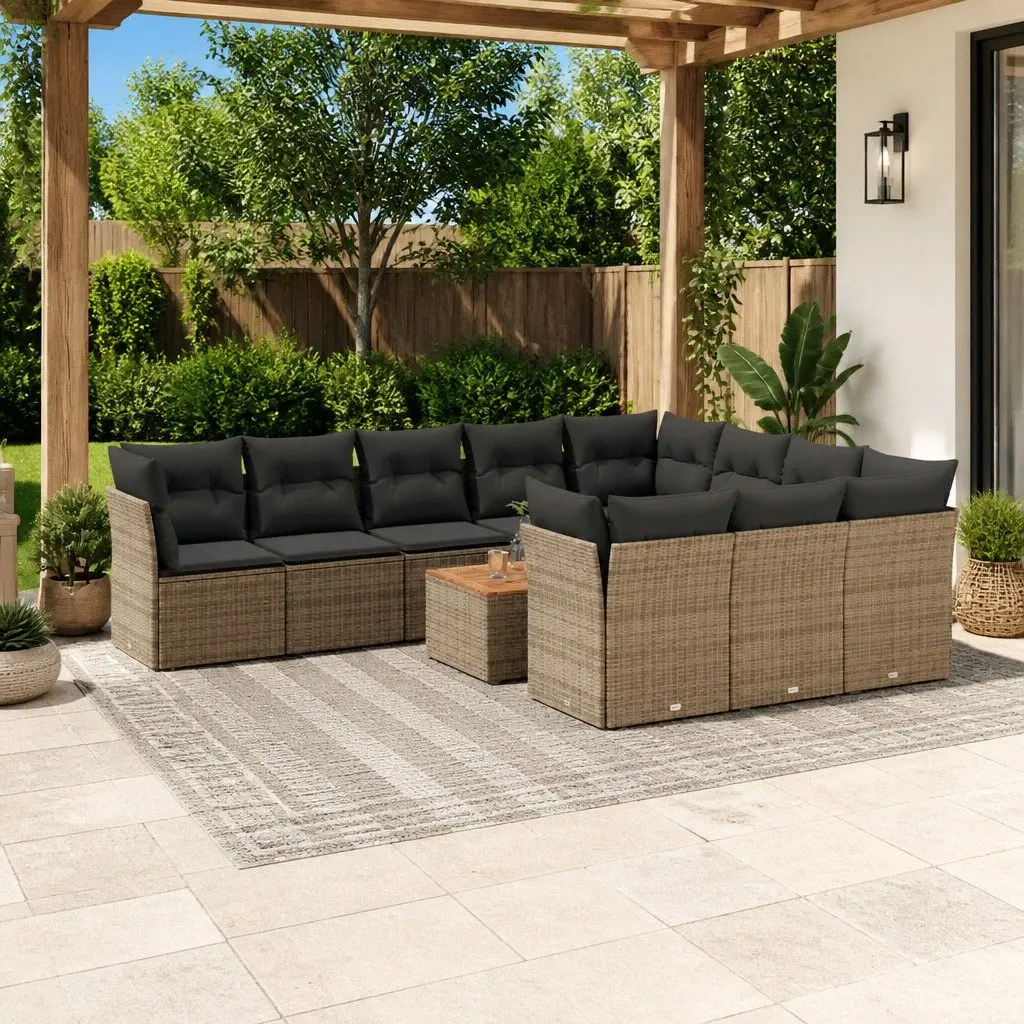 Modular 11-Piece Grey Outdoor Sofa Set with Storage