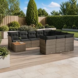 11-Piece Grey Poly Rattan Garden Sofa Set for Outdoors