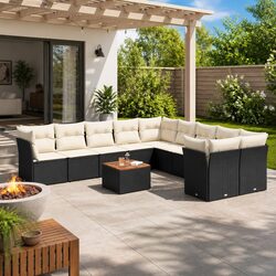 Premium 11 Piece Black Poly Rattan Garden Sofa Set