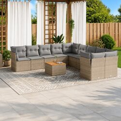 11-Piece Modular Outdoor Sofa Set in Beige Poly Rattan