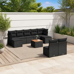 10-Piece Black Poly Rattan Outdoor Garden Sofa Set