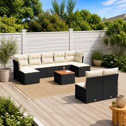Black Modular Patio Sofa Set 10 Pieces with Cushions
