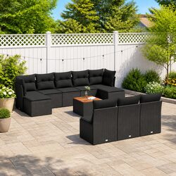 Modular 11-Piece Garden Sofa Set in Black Rattan
