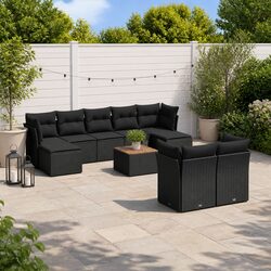 10 Piece Modular Outdoor Sofa Set in Black Poly Rattan