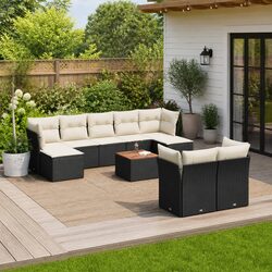 Durable 10 Piece Garden Sofa Set with Storage Cushions