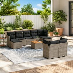 10-Piece Grey Poly Rattan Garden Sofa Set with Storage