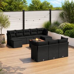 Premium 11 Piece Black Poly Rattan Garden Sofa Set