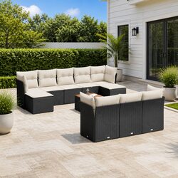 11-Piece Garden Sofa Set with Black Poly Rattan and Storage