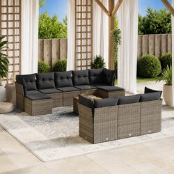 Outdoor 11-Piece Garden Sofa Set Grey Poly Rattan