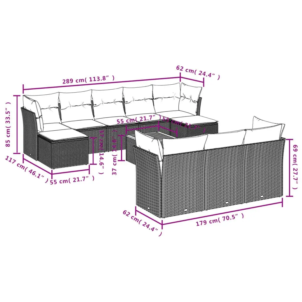 Garden Sofa Set PE Rattan 11 Piece Outdoor Furniture Grey Acacia Wood Tabletop