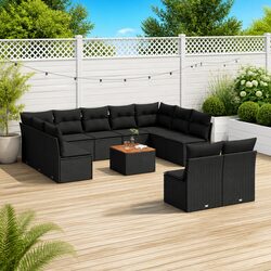 Stylish 12-Piece Black Poly Rattan Garden Sofa Set