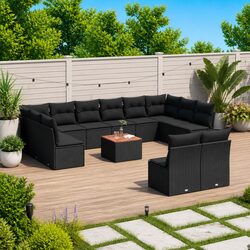 Premium 13 Piece Black Poly Rattan Garden Sofa Set