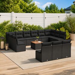 14-Piece Modular Black Poly Rattan Garden Sofa Set
