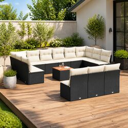 Modular 14 Piece Black Poly Rattan Garden Sofa Set