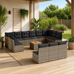Grey 14-Piece Modular Garden Sofa Set with Acacia Tabletop