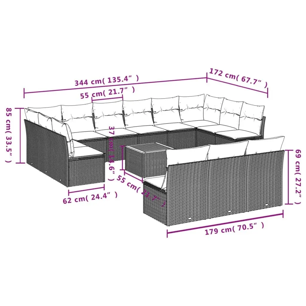Grey 14-Piece Modular Garden Sofa Set with Acacia Tabletop