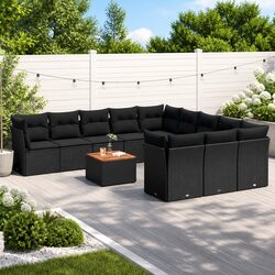 Durable 12-Piece Outdoor Garden Sofa Set in Black Rattan