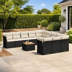12 Piece Modular Garden Sofa Set Black Poly Rattan
