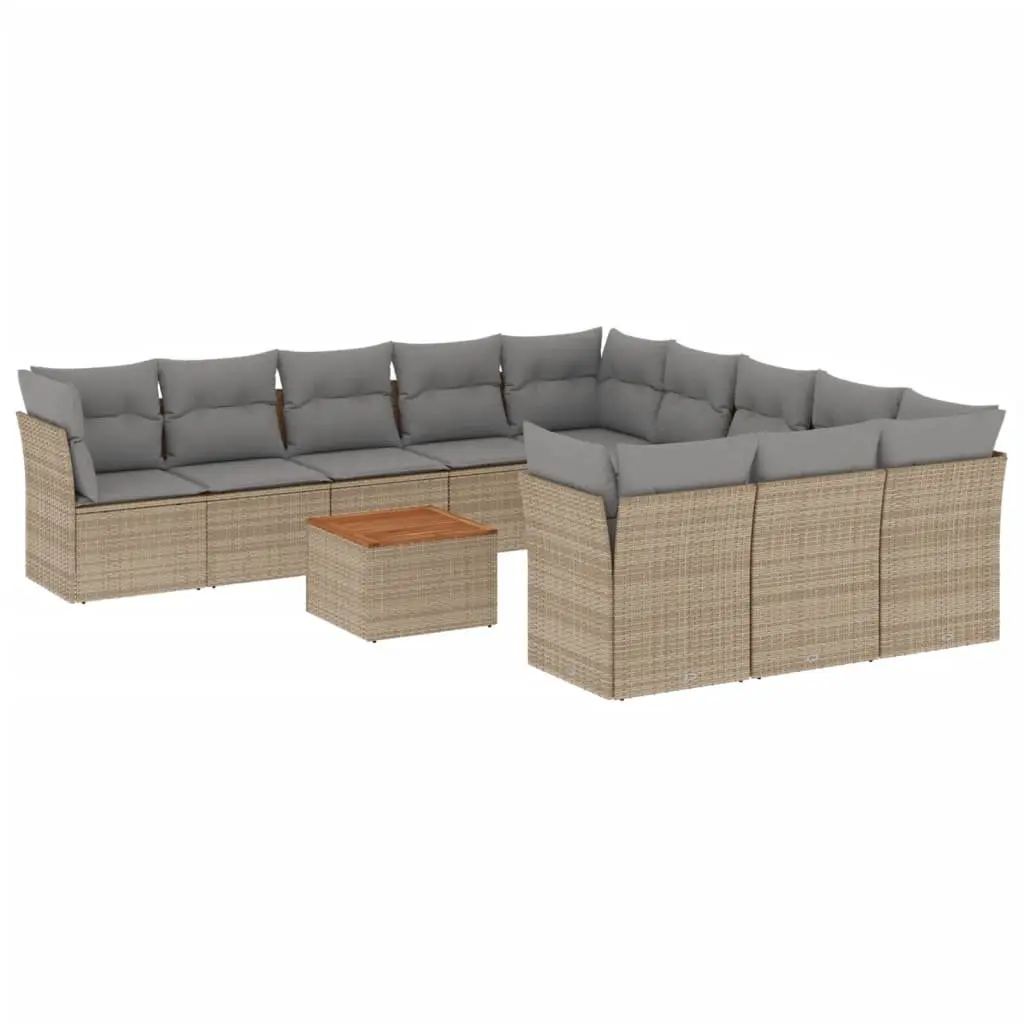 Garden Sofa Set PE Rattan 12 Piece Outdoor Furniture Beige Patio Lounge Seat